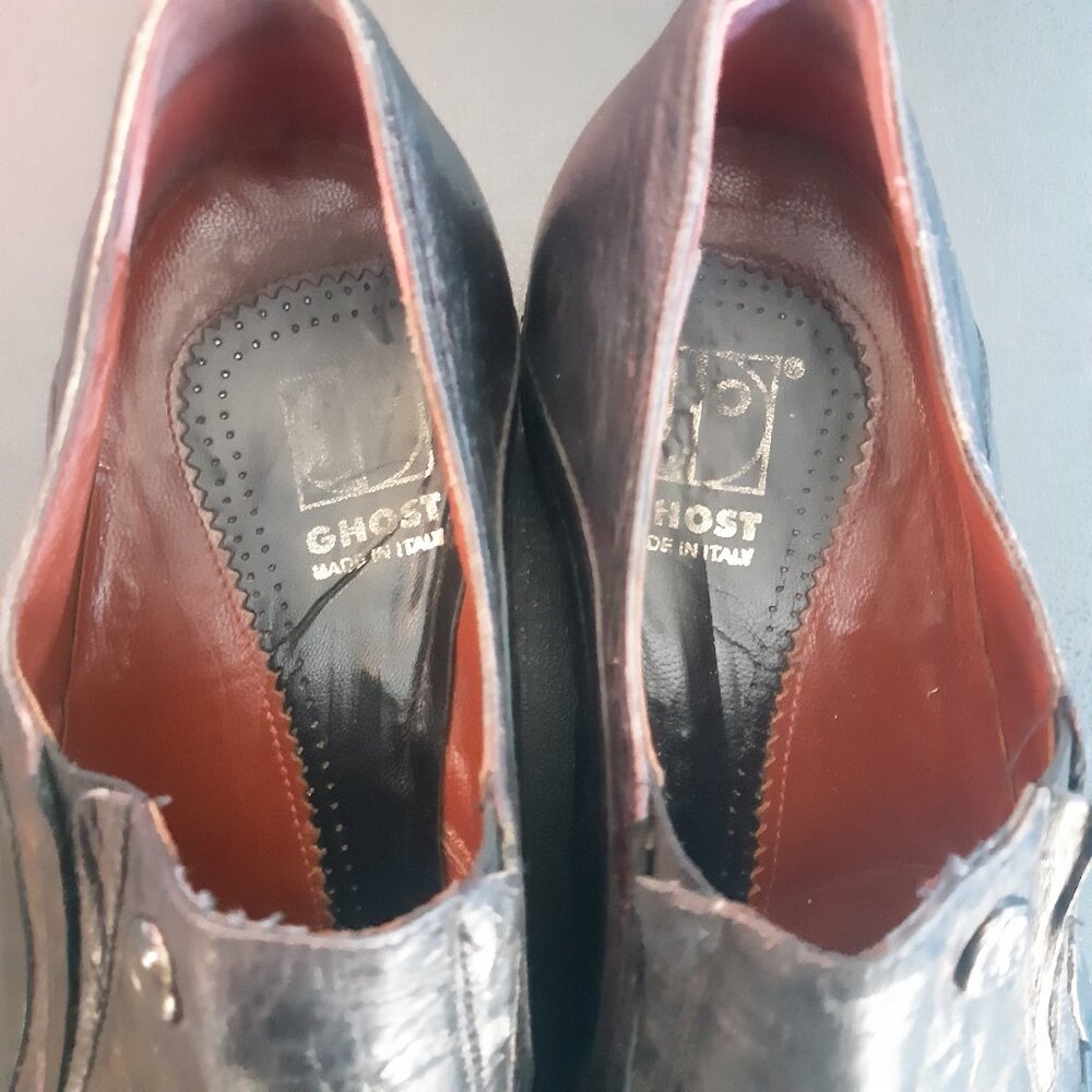 Jo Ghost Black Leather Vintage Loafers SZ 42 Long Square End Toe Made In Italy - Picture 3 of 14
